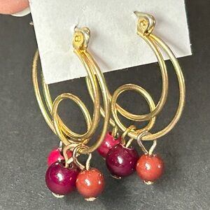 Infinity Loop Hoop Earrings with Beads Pierced Gold Tone